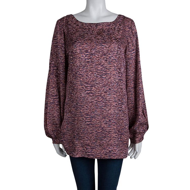Pre Owned Elizabeth and James Multicolor Printed Silk Blouse L