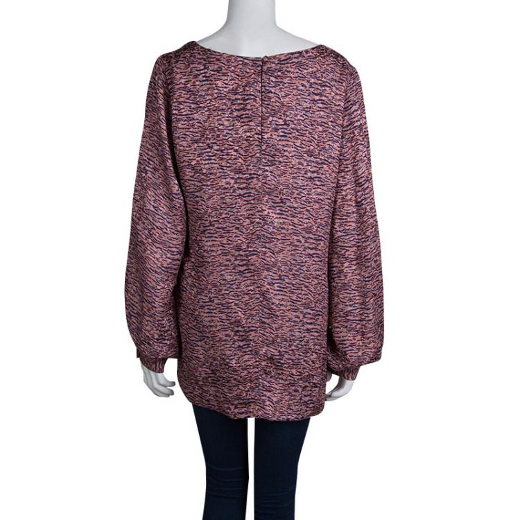Pre Owned Elizabeth and James Multicolor Printed Silk Blouse L