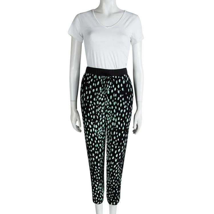 Pre Owned Elizabeth and James Black Printed Silk Elasticized Waist Pants S