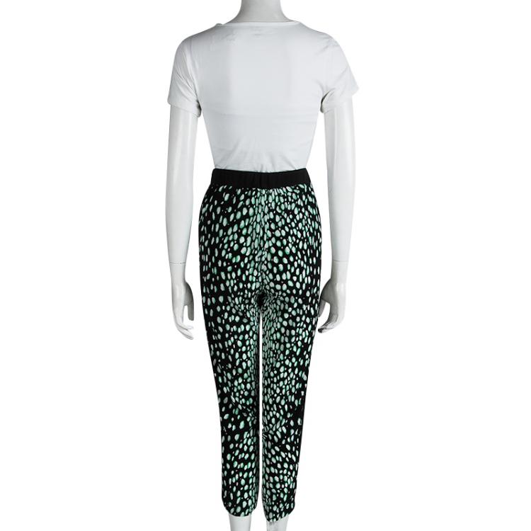 Pre Owned Elizabeth and James Black Printed Silk Elasticized Waist Pants S