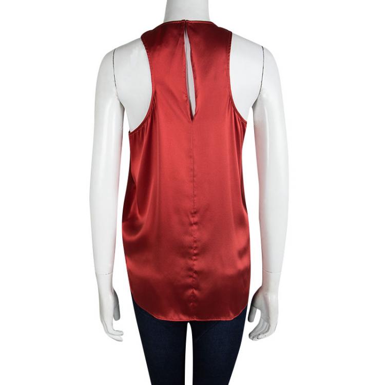 Pre Owned Elizabeth & James Red Silk High Low Sleeveless Top S