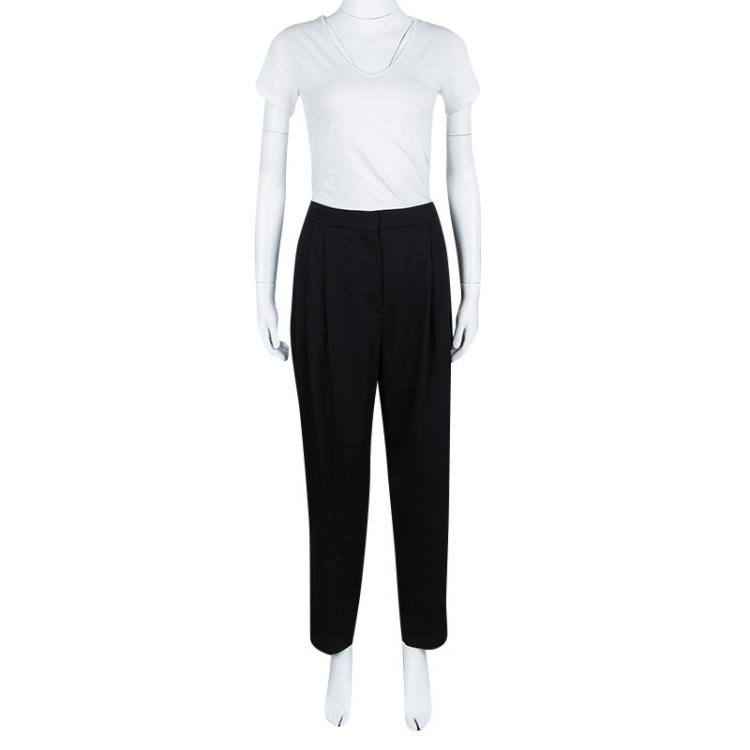 Pre Owned Emilio Pucci Black Wool Pleated High Waist Loose Fit Trousers L