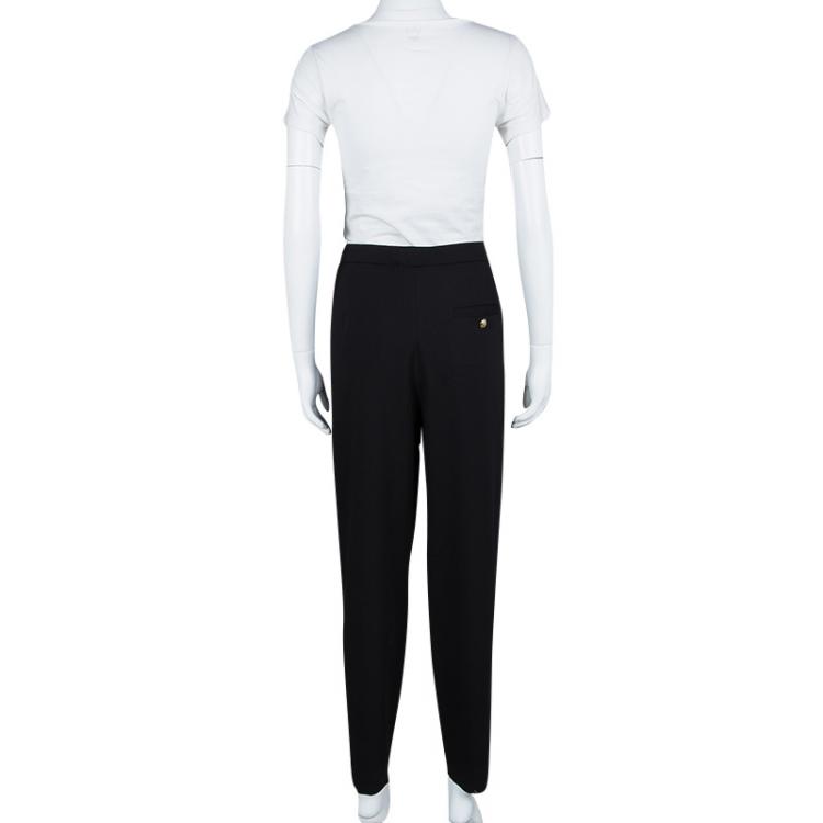 Pre Owned Emilio Pucci Black Wool Pleated High Waist Loose Fit Trousers L