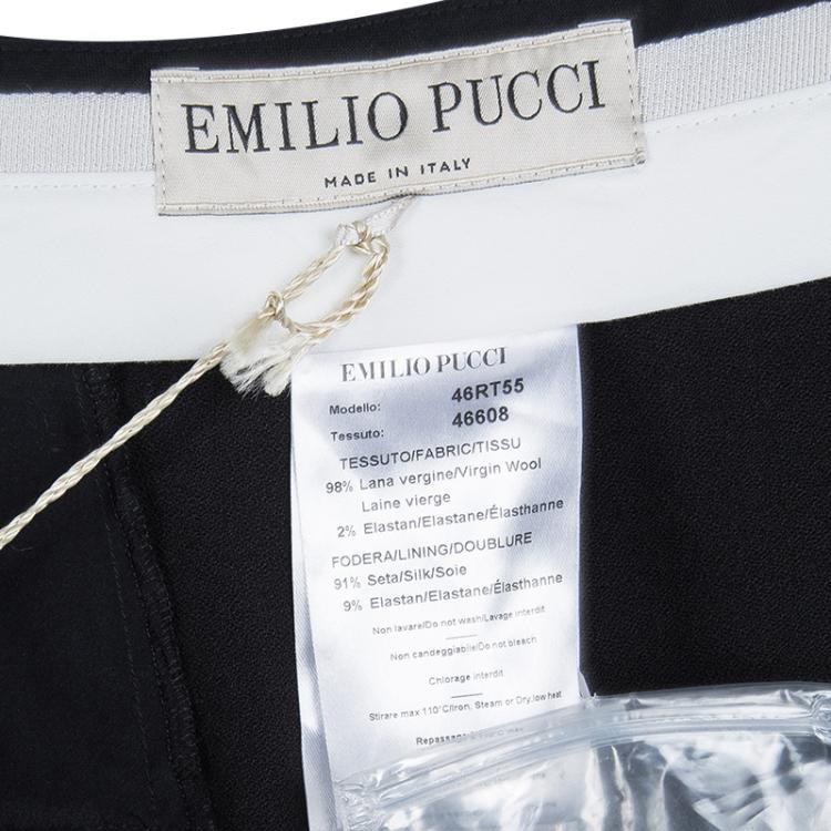 Pre Owned Emilio Pucci Black Wool Pleated High Waist Loose Fit Trousers L