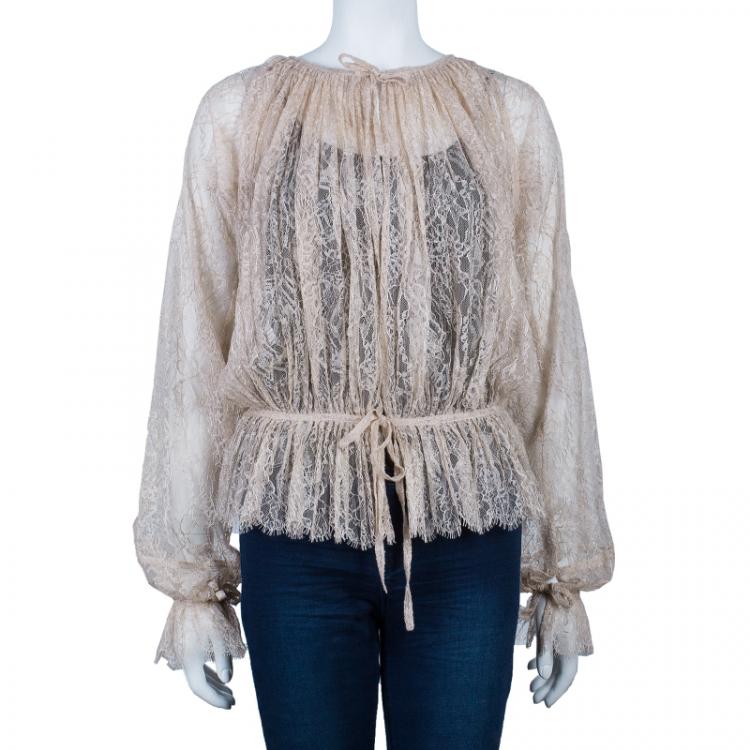 Pre Owned Emilio Pucci Nude Lace Top M