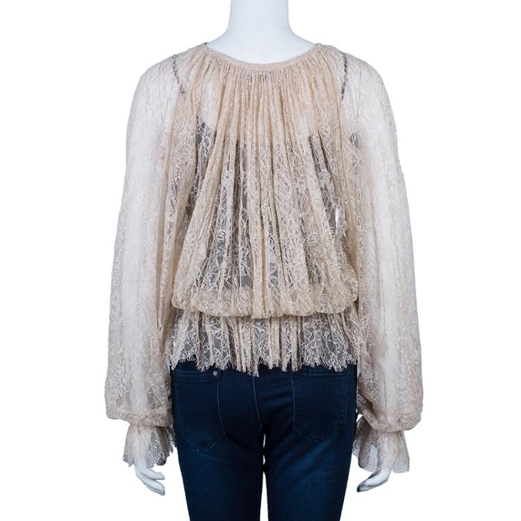 Pre Owned Emilio Pucci Nude Lace Top M