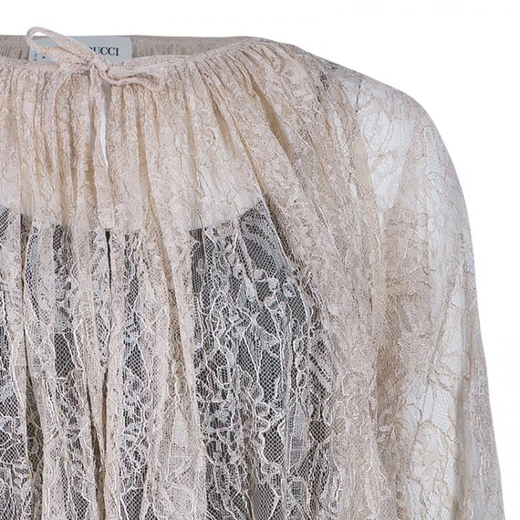 Pre Owned Emilio Pucci Nude Lace Top M