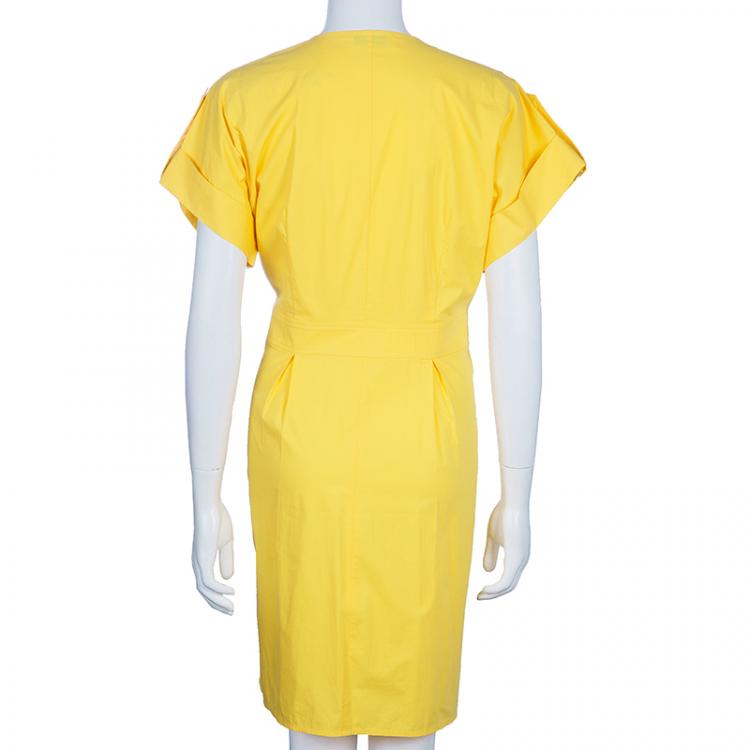 Pre Owned Emilio Pucci Yellow Cotton Wrap Dress L