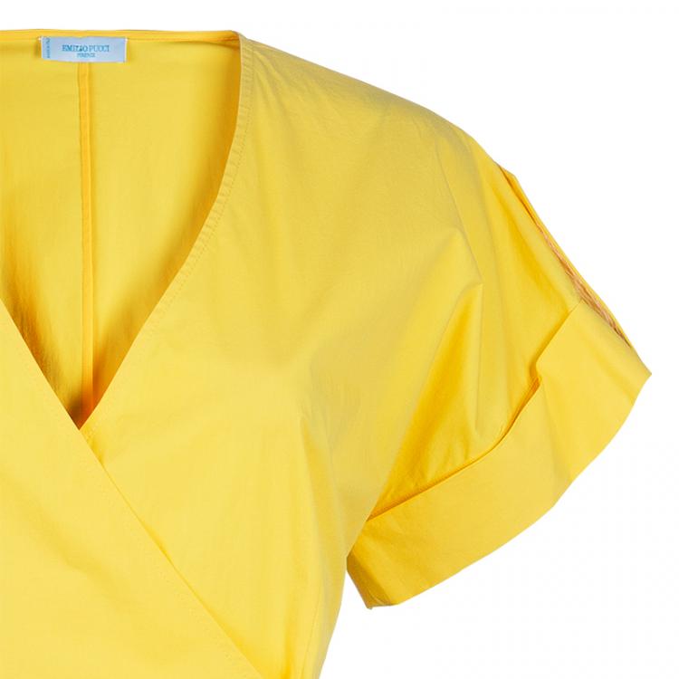 Pre Owned Emilio Pucci Yellow Cotton Wrap Dress L