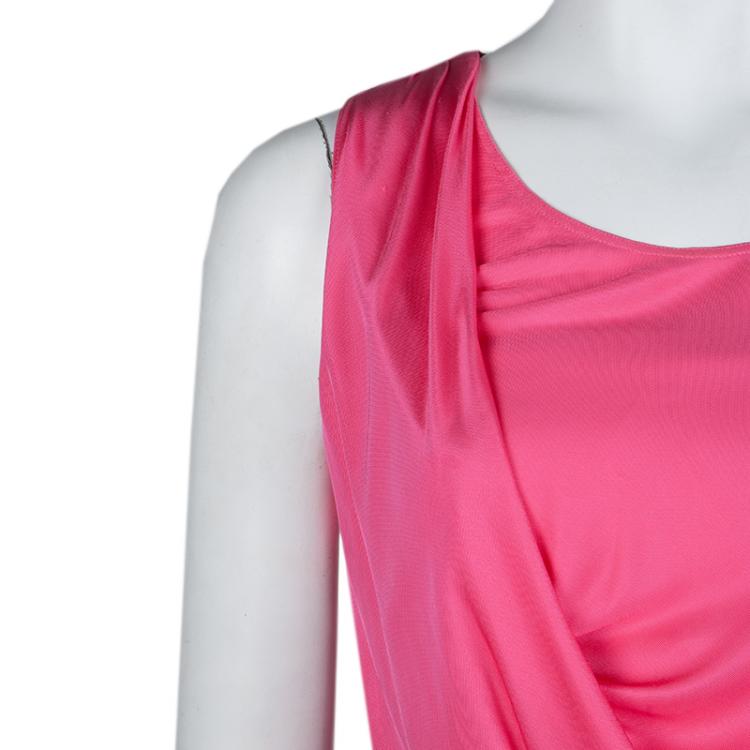 Pre Owned Emilio Pucci Pink Embellished Shoulder Detail Sleeveless Belted Midi Dress S