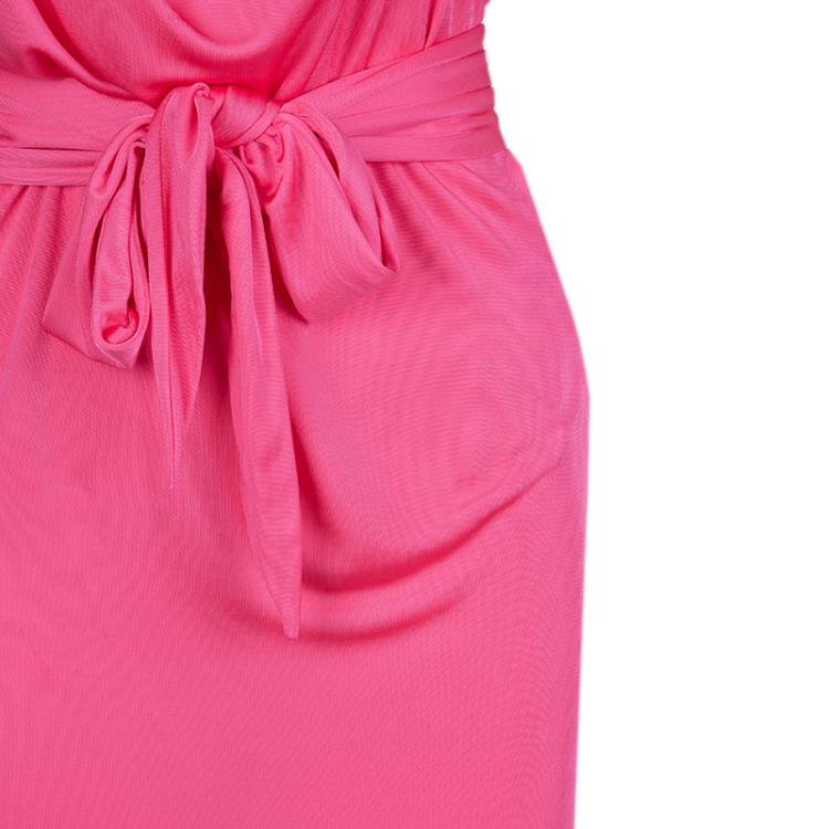 Pre Owned Emilio Pucci Pink Embellished Shoulder Detail Sleeveless Belted Midi Dress S
