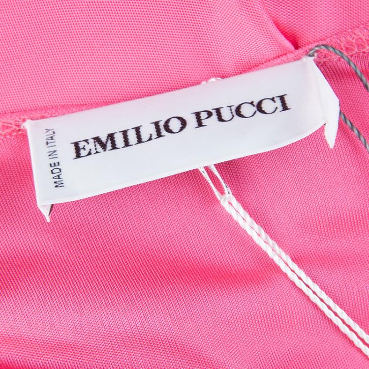 Pre Owned Emilio Pucci Pink Embellished Shoulder Detail Sleeveless Belted Midi Dress S