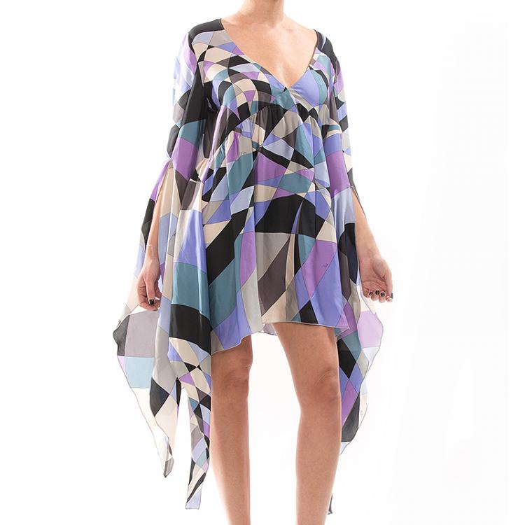 Pre Owned Emilio Pucci Multicolor Silk Kaftan Dress S/M