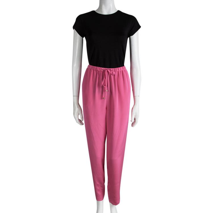 Pre Owned Emilio Pucci Pink Silk Tie Detail Trousers L
