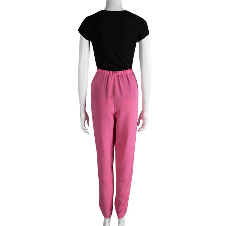 Pre Owned Emilio Pucci Pink Silk Tie Detail Trousers L