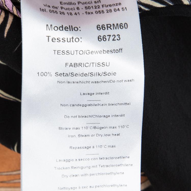 Pre Owned Emilio Pucci Black Feather Printed Silk Blouse M