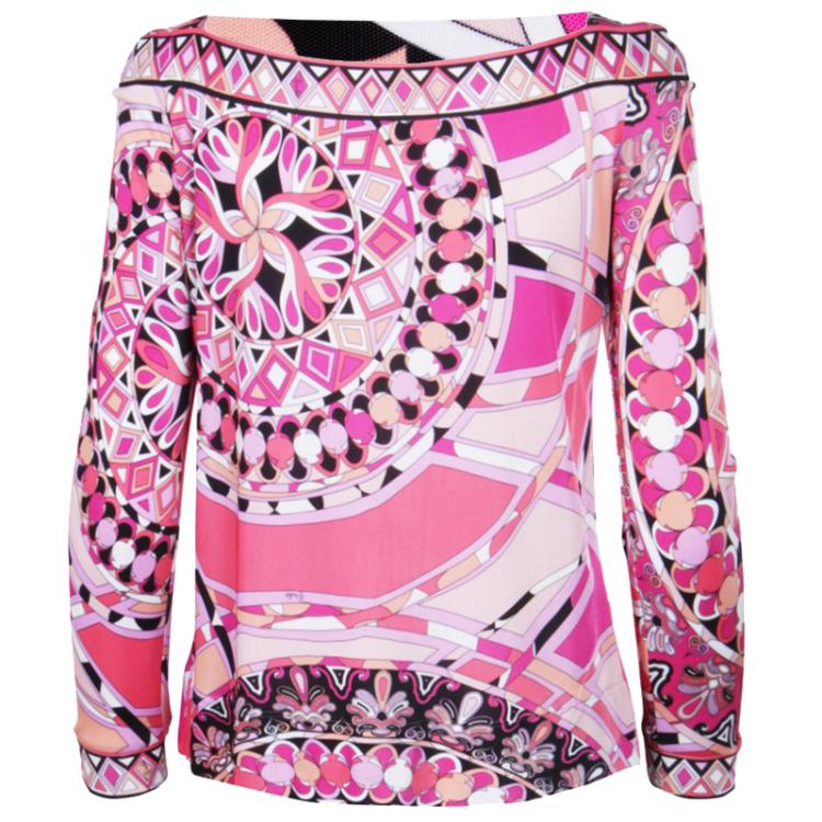 Pre Owned Emilio Pucci Pink Printed Knit Long Sleeve Top M