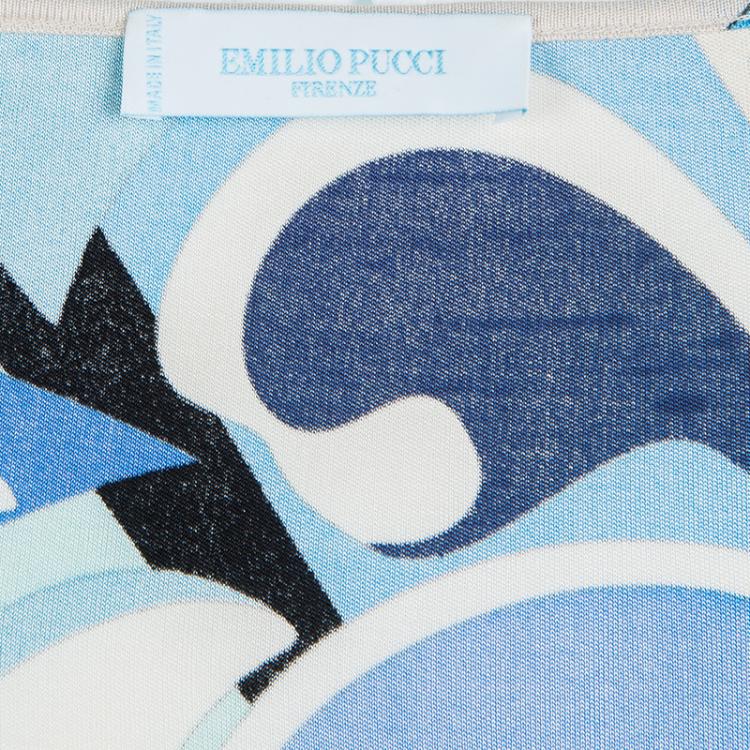Pre Owned Emilio Pucci Multicolor Printed Silk Wrap Long Sleeve Top M