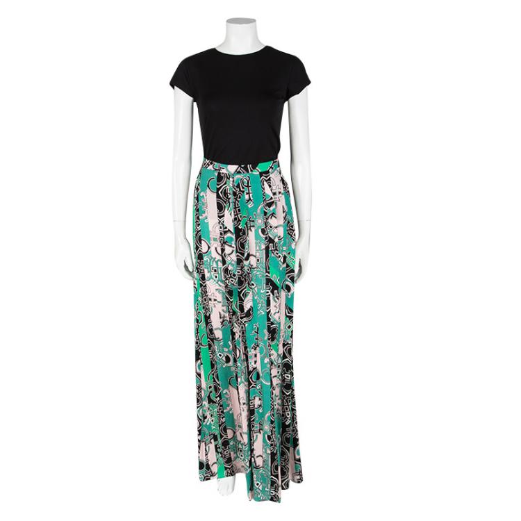 Pre Owned Emilio Pucci Multicolor Printed Pleat Detail Maxi Skirt M