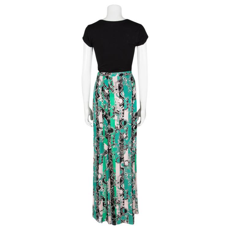 Pre Owned Emilio Pucci Multicolor Printed Pleat Detail Maxi Skirt M