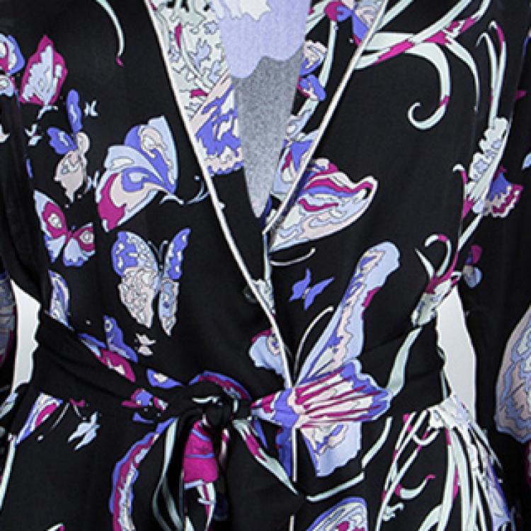 Pre Owned Emilio Pucci Black Butterfly Printed Silk Pajama Set S