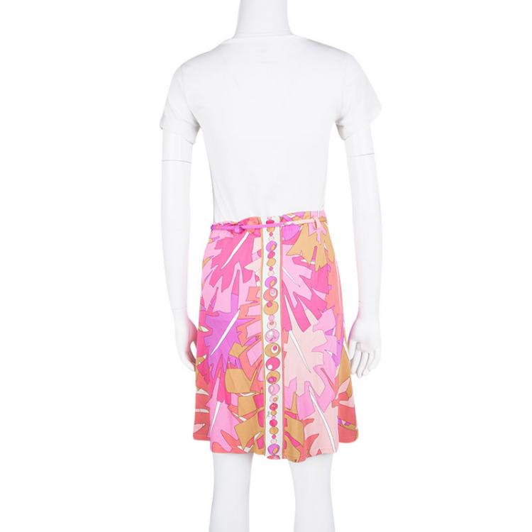 Pre Owned Emilio Pucci Multicolor Printed Belted A-Line Skirt S