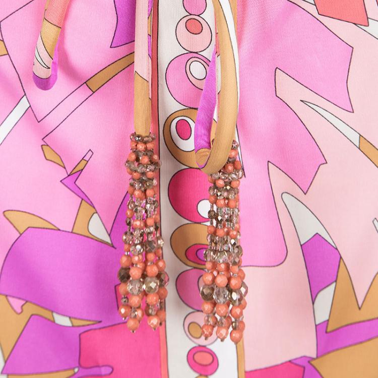 Pre Owned Emilio Pucci Multicolor Printed Belted A-Line Skirt S