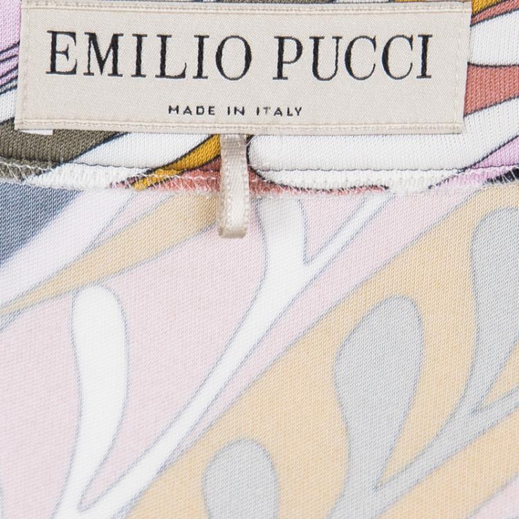 Pre Owned Emilio Pucci Multicolor Printed Drop Waist Detail Long Sleeve Dress M