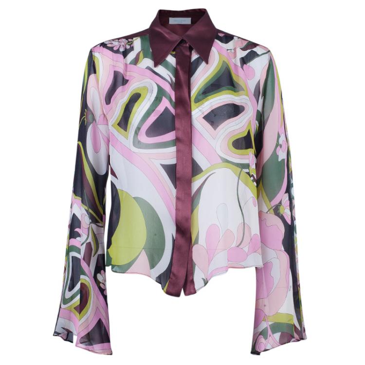 Pre Owned Emilio Pucci Multicolor Abstract Chiffon Top And Skirt Set L