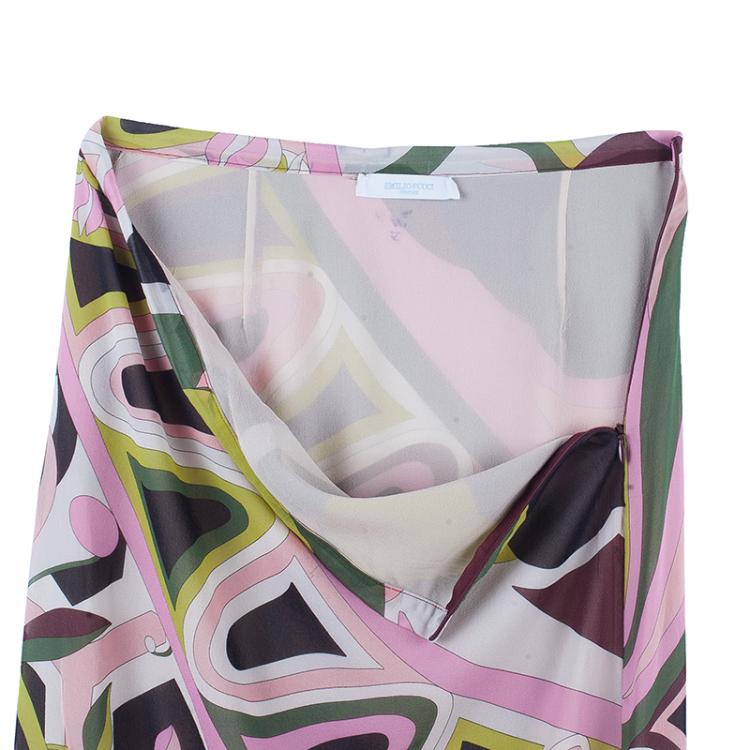 Pre Owned Emilio Pucci Multicolor Abstract Chiffon Top And Skirt Set L