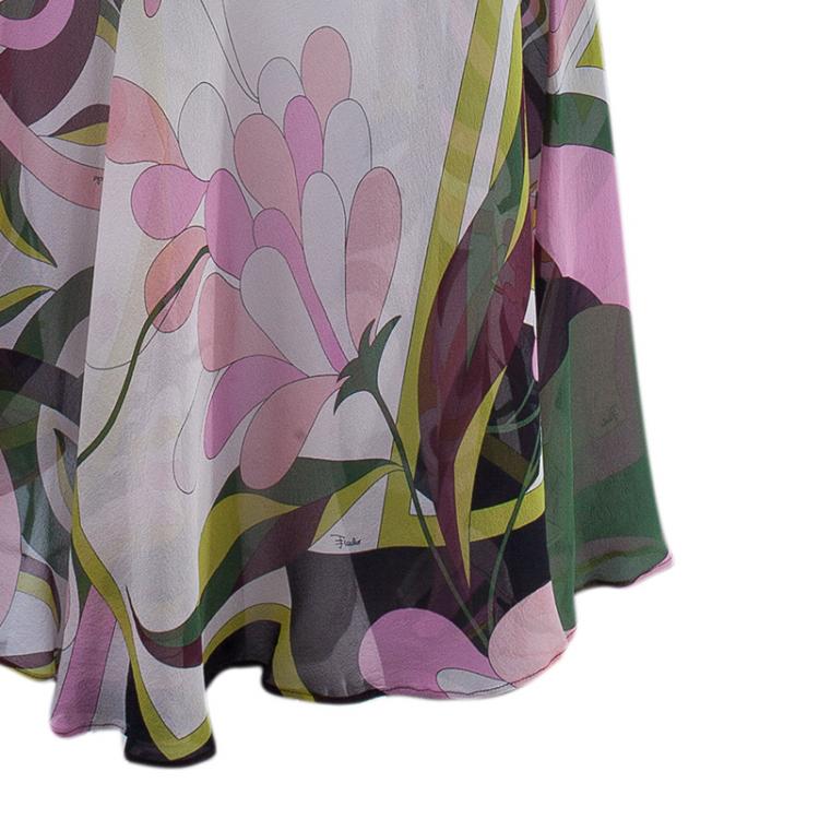 Pre Owned Emilio Pucci Multicolor Abstract Chiffon Top And Skirt Set L