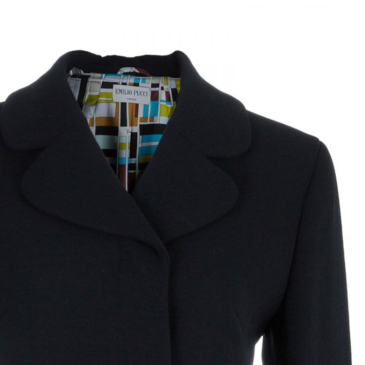 Pre Owned Emilio Pucci Black Print Lining Coat M