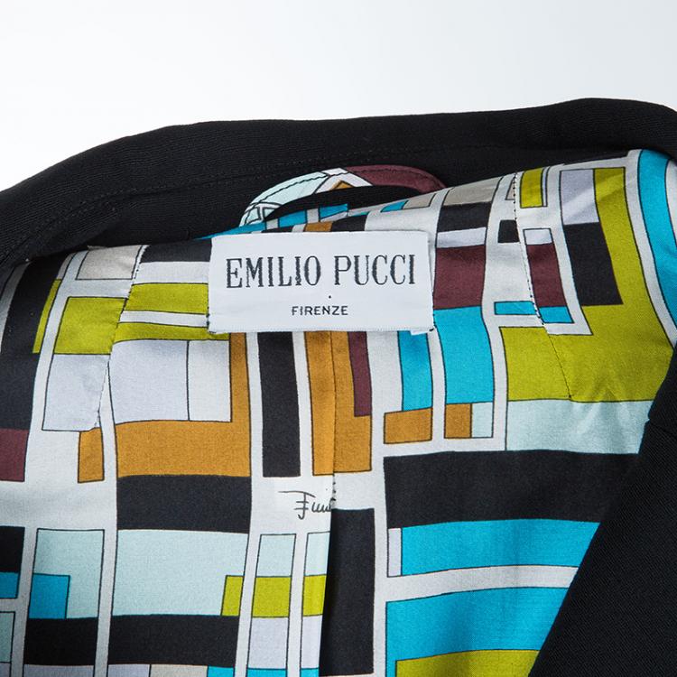 Pre Owned Emilio Pucci Black Print Lining Coat M