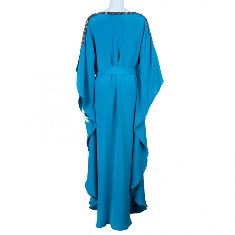 Pre Owned Emilio Pucci Blue Embellished Kaftan Dress OS