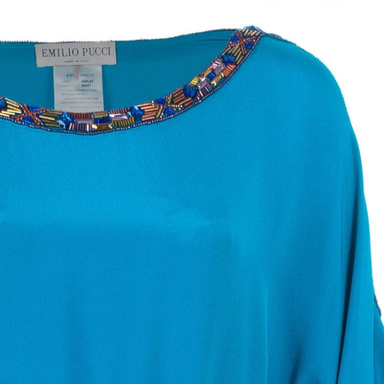 Pre Owned Emilio Pucci Blue Embellished Kaftan Dress OS