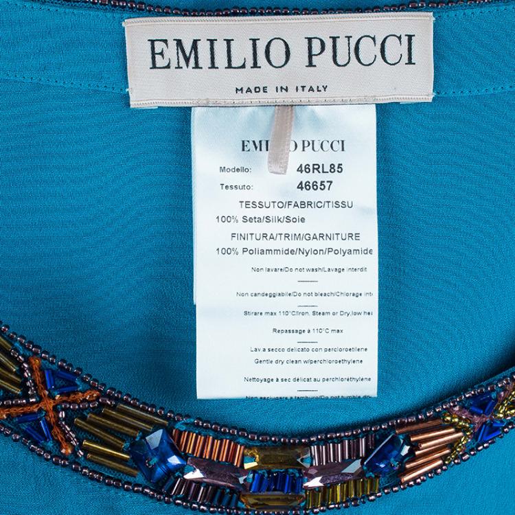 Pre Owned Emilio Pucci Blue Embellished Kaftan Dress OS
