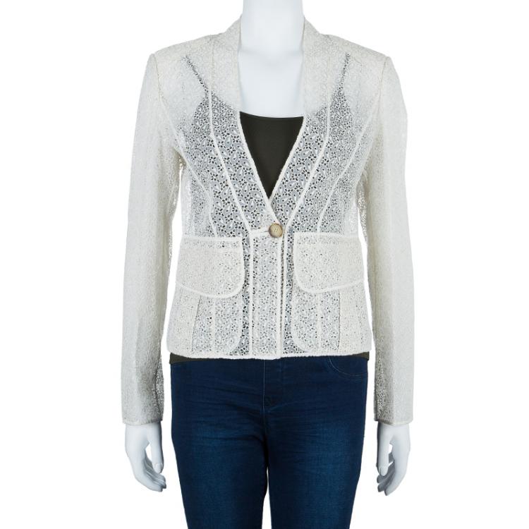 Pre Owned Emilio Pucci White Eyelet Jacket M
