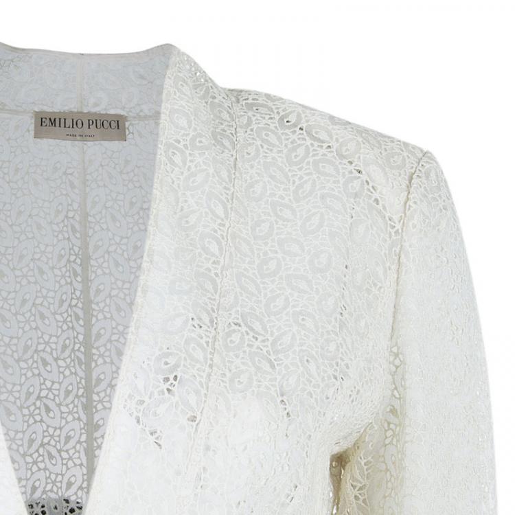 Pre Owned Emilio Pucci White Eyelet Jacket M