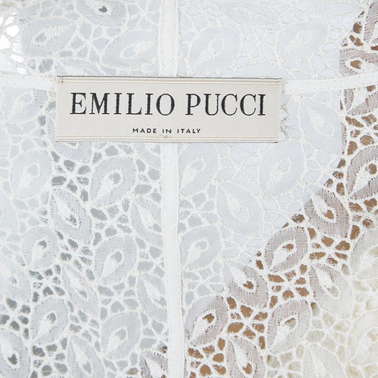 Pre Owned Emilio Pucci White Eyelet Jacket M