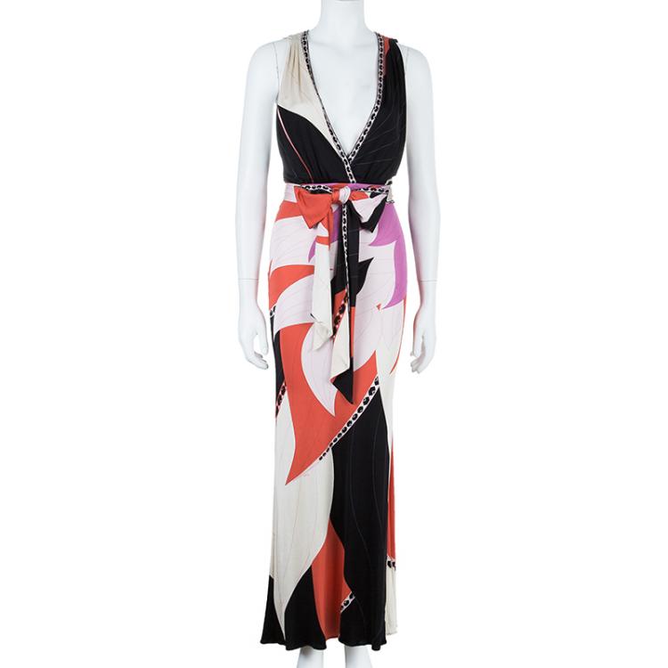 Pre Owned Emilio Pucci Abstract Print Halterneck Dress XS