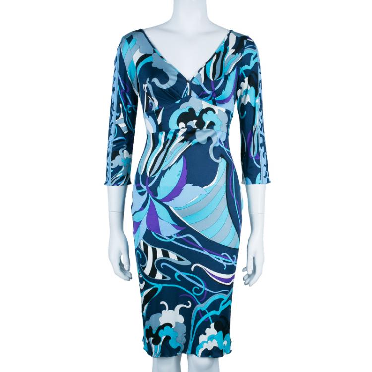 Pre Owned Emilio Pucci Abstract Print Midi Dress S