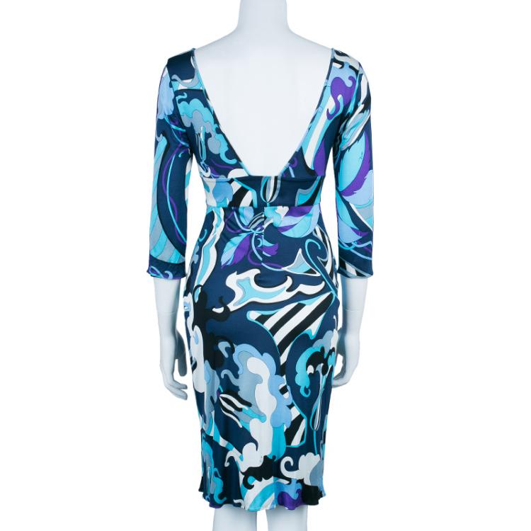 Pre Owned Emilio Pucci Abstract Print Midi Dress S