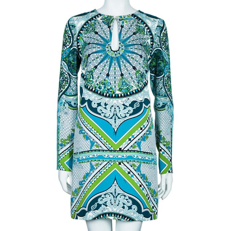 Pre Owned Emilio Pucci Multicolor Printed Long Sleeve Shift Dress S
