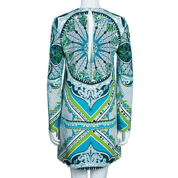 Pre Owned Emilio Pucci Multicolor Printed Long Sleeve Shift Dress S