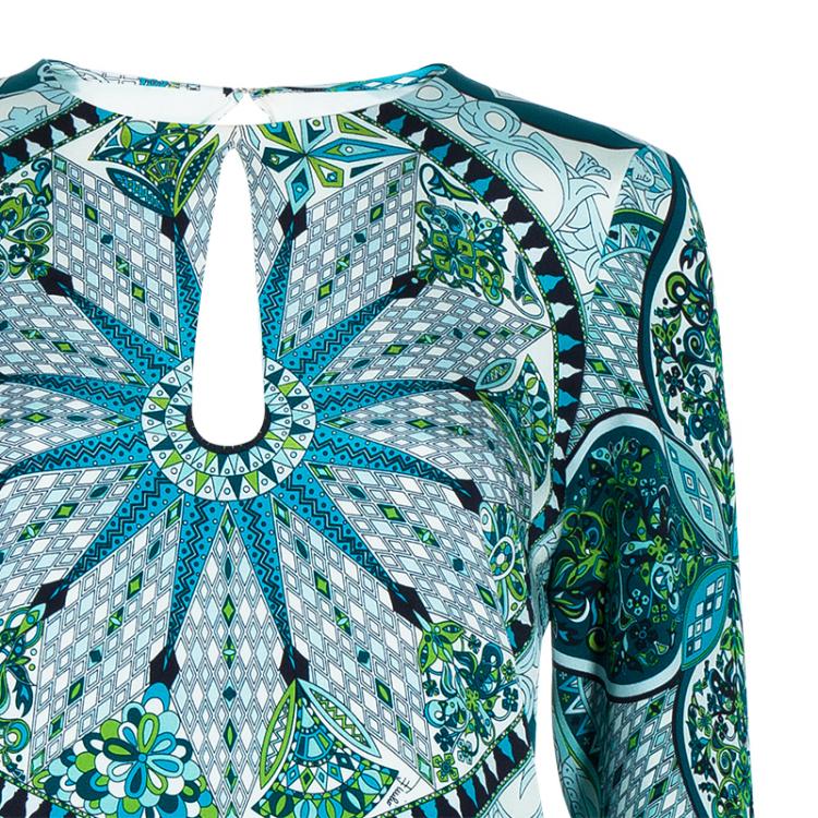 Pre Owned Emilio Pucci Multicolor Printed Long Sleeve Shift Dress S