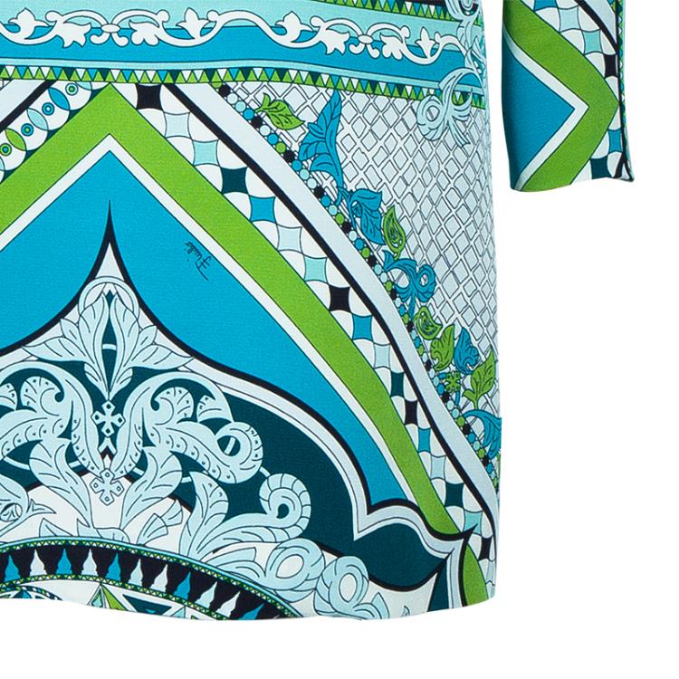Pre Owned Emilio Pucci Multicolor Printed Long Sleeve Shift Dress S