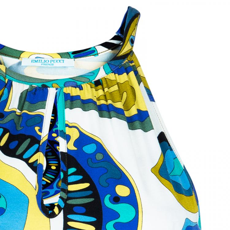 Pre Owned Emilio Pucci Blue Multicolor Print Top M