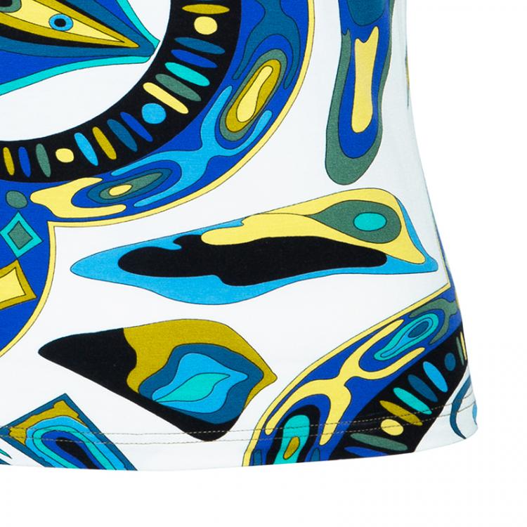 Pre Owned Emilio Pucci Blue Multicolor Print Top M