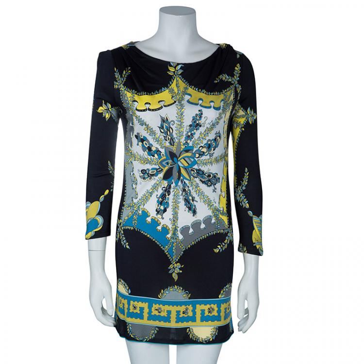 Pre Owned Emilio Pucci Printed Stretch Jersey Dress M