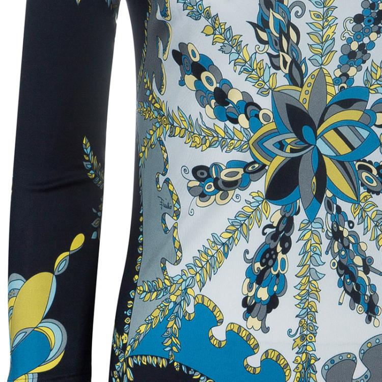 Pre Owned Emilio Pucci Printed Stretch Jersey Dress M